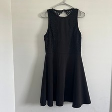 Miami Womens Size L Black Lace Accent Fit Flare Mini Dress Zipper Back