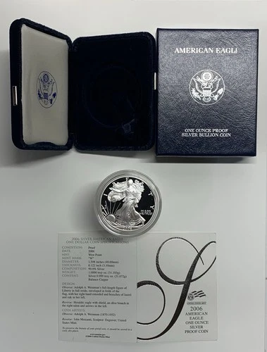 2006-W American Silver Eagle Proof 1 Troy oz .999 Fine Silver Coin in box w/COA