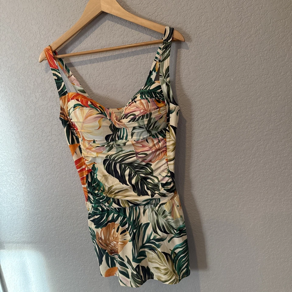 Vestido de baño Tropical Escape para mujer talla 16 azul verde amarillo floral de una pieza Foto 4 de 4