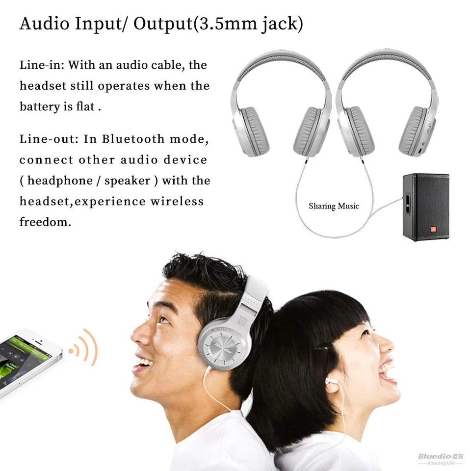 Bluedio HT Turbine Auriculares Estéreo Inalámbricos Bluetooth 5.0 con Micrófono (Blanco) Foto 4 de 4