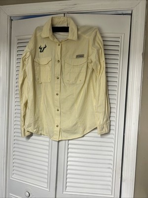 USF Bulls Columbia Tamiami PFG Shirt Women s M Vented Fishing ￼ Yellow, &White