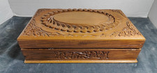 Nice Vintage Hand Carved Wood Box Floral Inlay Jewelry Trinket