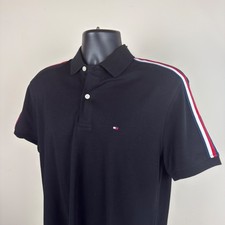 Tommy Hilfiger Mens Black Tape Short Sleeve Polo Shirt Medium XM07298 001 New
