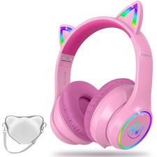 Bluetooth 5.3 Headphones with Case - RGB Light Up Cat Ears Foldable Adjustabl...