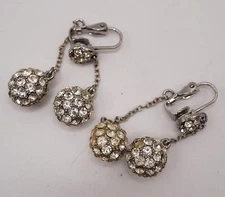 Mid Century Rhinestone Clip On Earrings Costume Jewelry
