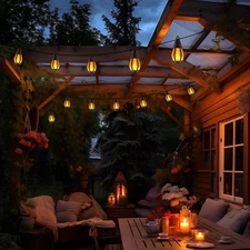 Solar Flame Light Bulb String Lights for Outside 28Ft Patio Lights 15 Flickering