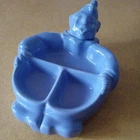 BLUE Hankscraft Clown Baby Food Warmer 1940s Red Wing Pottery Porcelain Vintage
