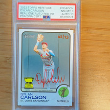 Topps 2022 Heritage Dylan Carlson Real One Auto Red Ink ROA-DCN PSA 8 /73