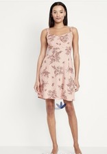 Women’s Old Navy Fit & Flare Crepe Mini Dress Blush Pink Floral Pockets XL NEW