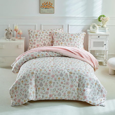Floral Twin Comforter Set,5 Pieces Twin Bedding Set for Girls,Twin Bed in a Bag,