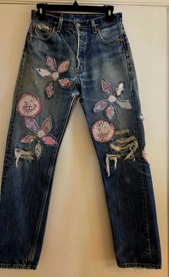 RIALTO JEAN PROJECT-LEVI'S 501-26-FLOWERS and SMILES-Super Festive FUN jeans!!