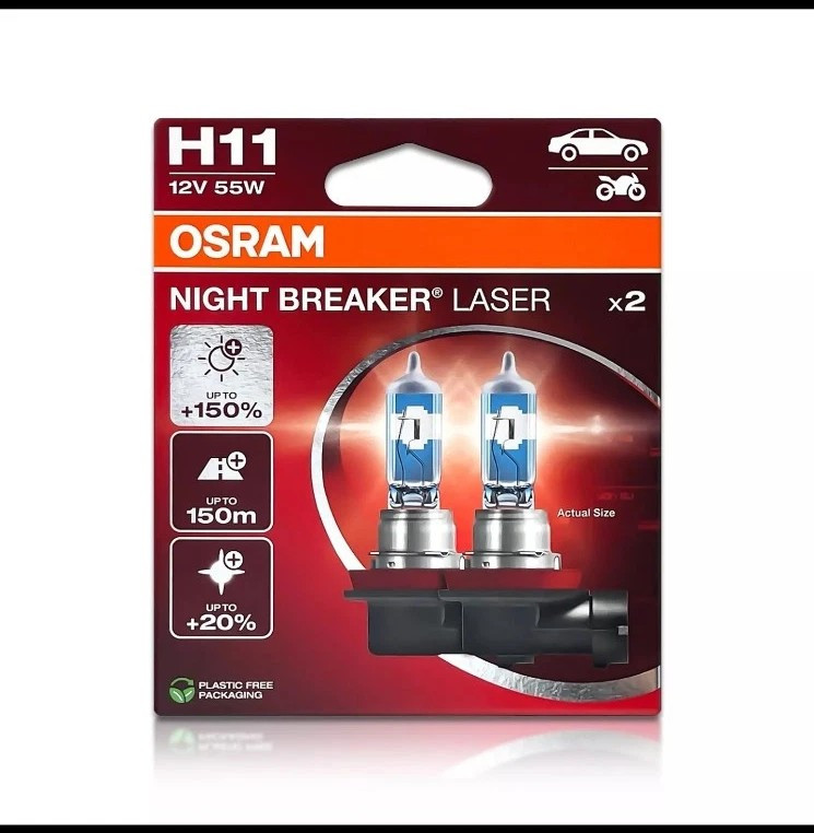H11 OSRAM Night Breaker LASER Halogen Headlight Bulbs | 2 Pack |