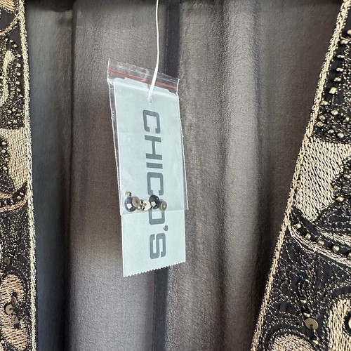 Women's Chico's Jacket Sz 2 Semi Black Sheer Tie Front SILK Artemisia Gwenyth - Picture 5 of 10