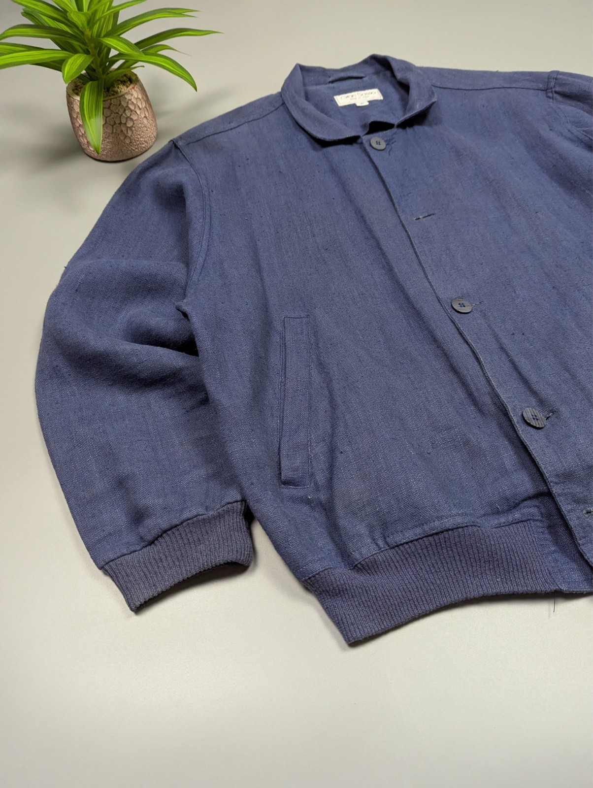 Gran Sasso Vintage Rare 70s Linen Bomber Jacket Boxy Fit Faded Blue Italy L/XL image 8