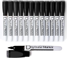 Magnetic Dry Erase Markers, Fine Tip 1Mm, Black, 12 Pack Low Odor Whiteboard P