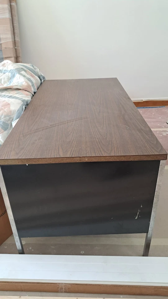 Secretária vintage meados/final do século móveis para escritório em casa mesa com gavetas, estudante - Imagem 3 de 4