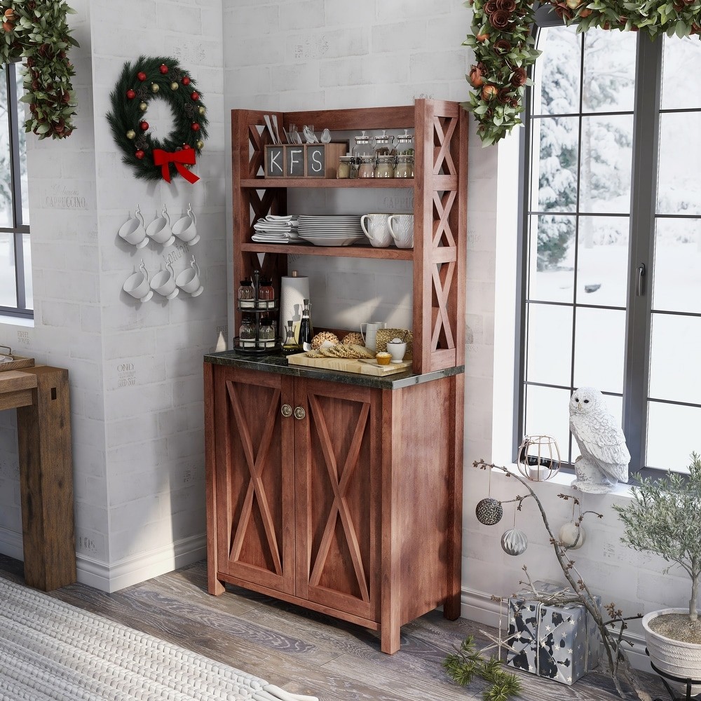 Yeer Rustic Walnut Wood Multi-storage Hutch - Vintage Walnut