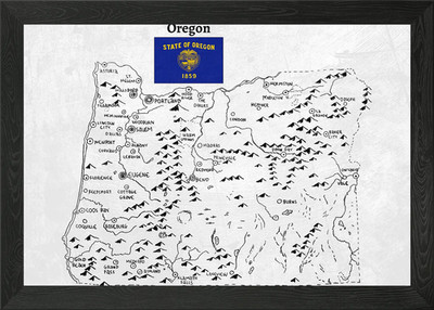 Hand Drawn Map of Oregon Framed Wall Art Poster Canvas Print Picture
