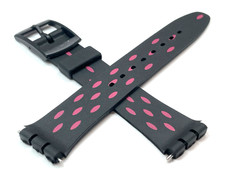 For Vintage Men's Swatch Black w/ Magenta Spots Plastic 17mm Watch Strap