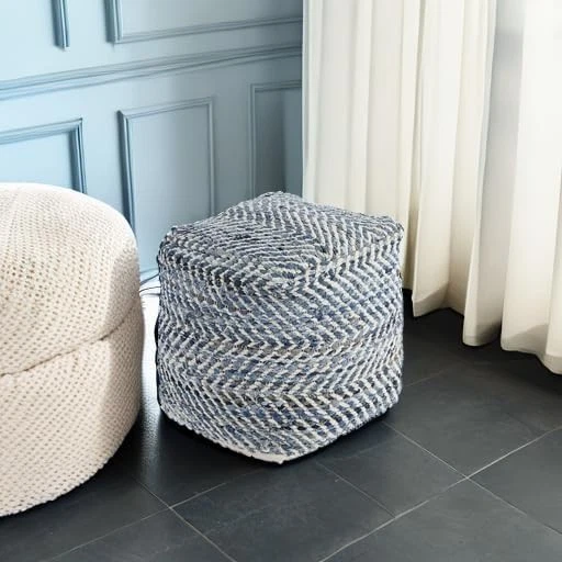 Ashley Chevron 签名设计 手工编织 Pouf 18 x 18,蓝色和白色 — 第 4/4 张图片