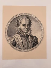 Antique Engraving – Margaret of Austria, Duchess of Parma & Piacenza  portrait 