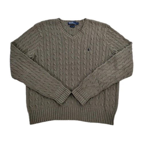 Vtg Polo By Ralph Lauren Mens Size Large Sage Green Cable Knit Fisherman Sweater - Afbeelding 1 van 5
