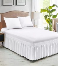 Harmony Lane White Elastic/Polyester Wrap Around Bed Skirts, Easy to Install
