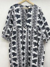 Women's Hand Block Print Cotton Midi Dress Floral Boho Summer Casual Tunic