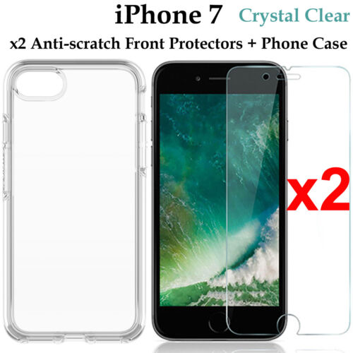 x2 Apple iPhone 7 4H anti-scratch front screen protector and clear case cover - Picture 1 of 5