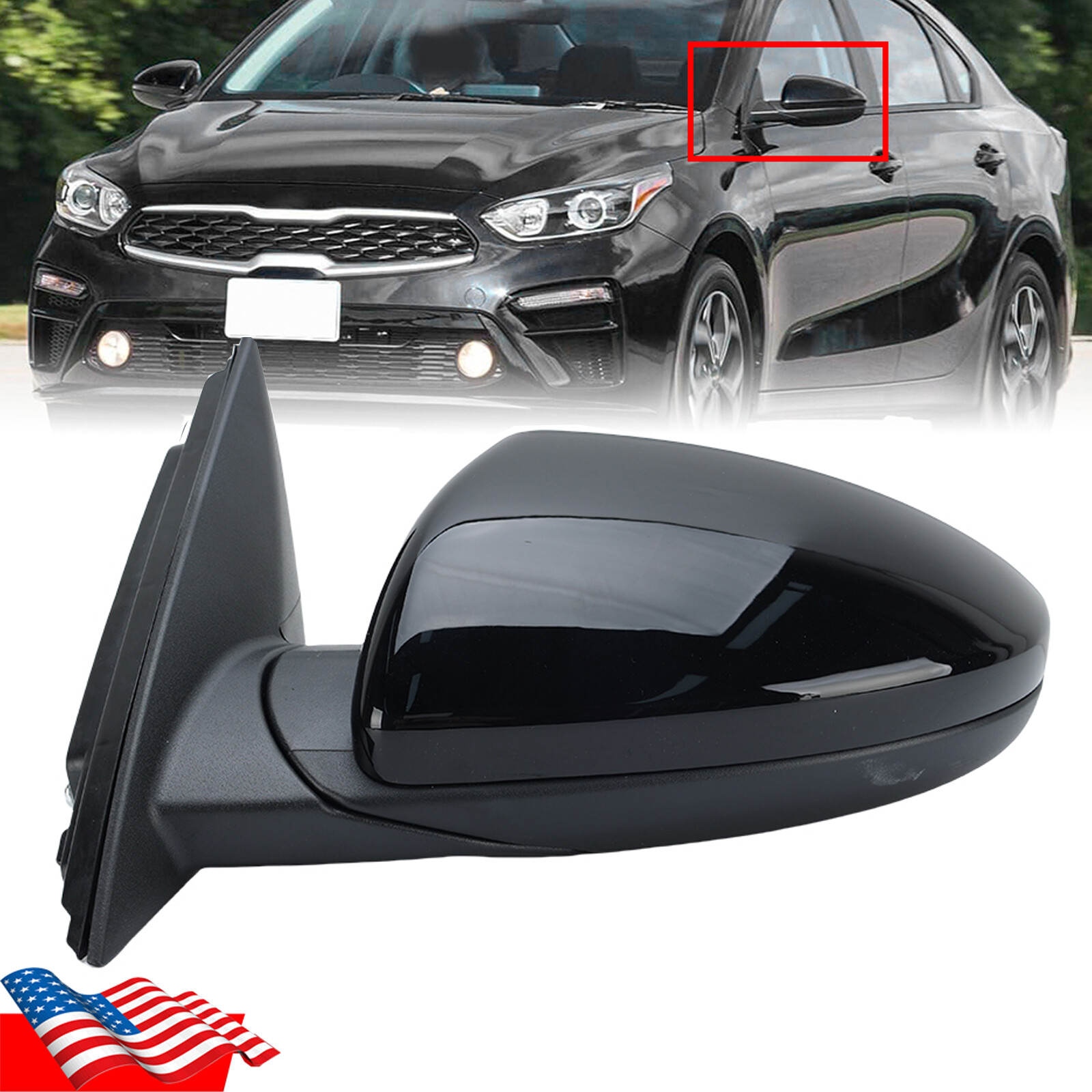 Side Mirror Driver Left Hand 87610M7000 For Kia Forte 2019-2023 2024 Gloss Black