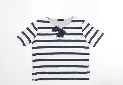 Autograph Damenbluse blau gestreift Baumwollmischung Größe 10   Schleife