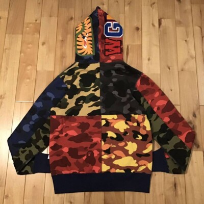 BAPE Mix camo shark full zip hoodie A Bathing Ape Size M | eBay