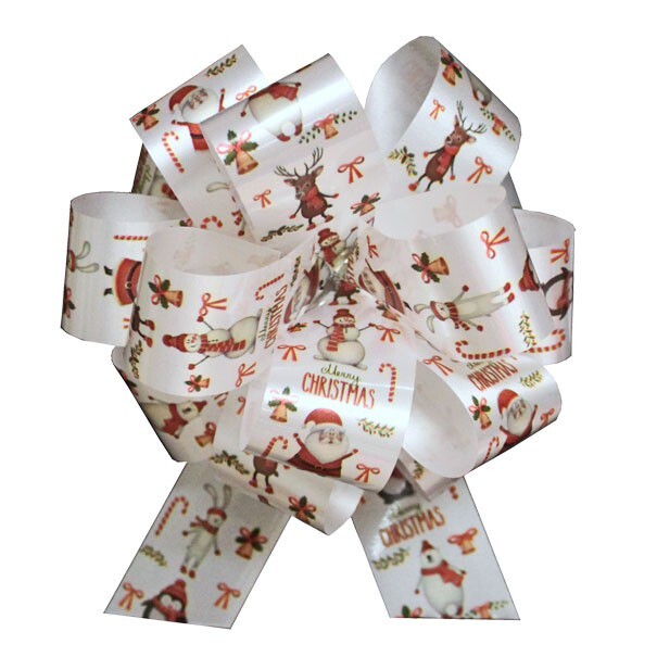 10 x Santa Snowman Reindeer Pull Bows - Christmas Xmas Gift Basket Hamper Ribbon