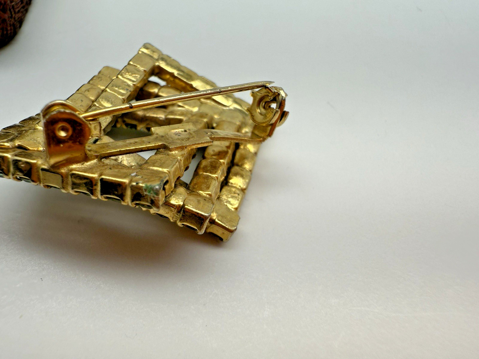 Uranium Interlocking Squares rhinestone Brooch/Pi… - image 4