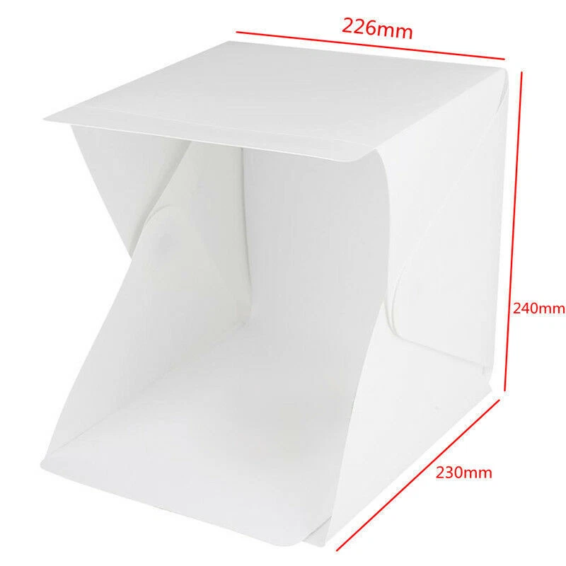 Studio fotografico cubo tenda box luce LED doppio sfondo kit foto esposizione - Immagine 3 di 4