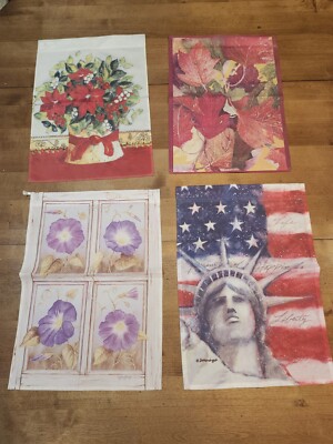 4 VINTAGE Smaller Polyester Outdoor/Indoor Flags Great Shape! Great For Crafting