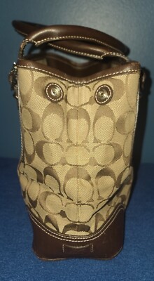 Coach Hampton Brown Khaki Signature Jacquard And Leather Satchel