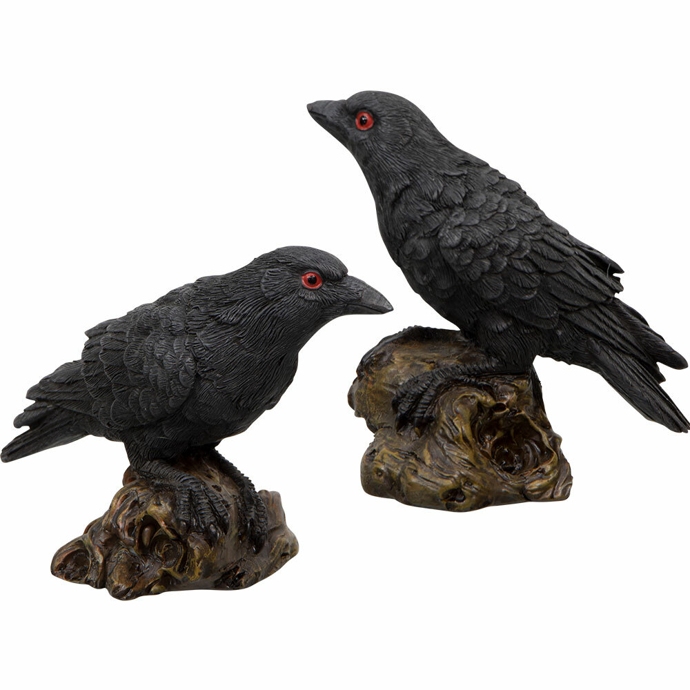 Small Black Raven Figurines, Set of 2 - New