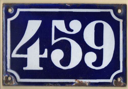 Old blue French house number 459 door gate plate plaque enamel metal sign c1900 - Afbeelding 1 van 2
