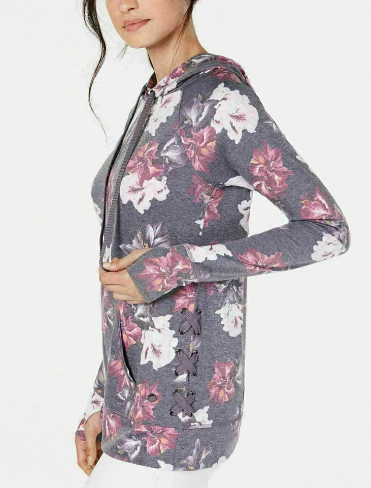 Sudadera con capucha con cordones con estampado floral Ideology para mujer talla S Foto 3 de 4