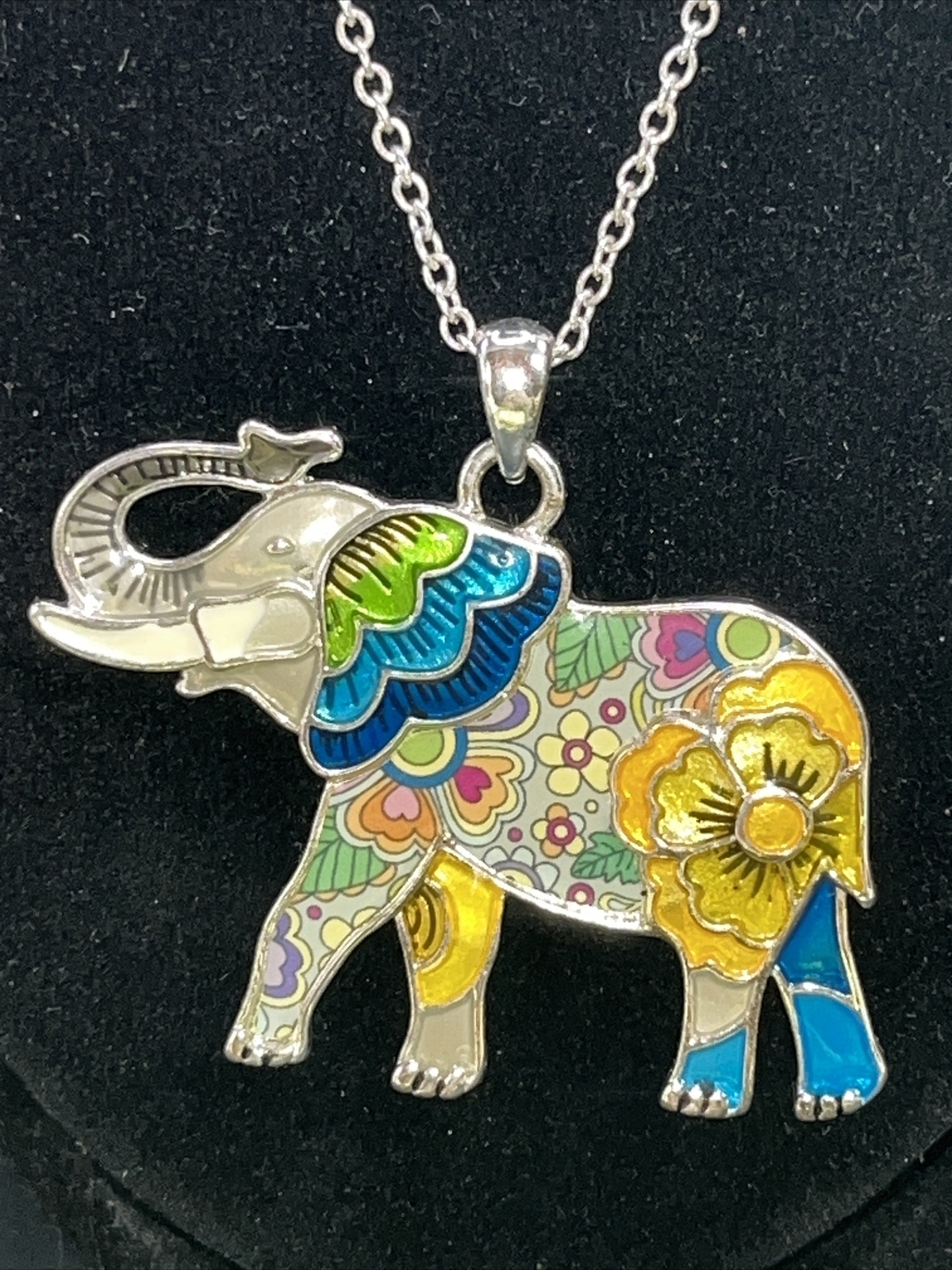 Beautiful Multi Colored Silver Tone Elephant Neck… - image 3