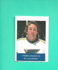(1) EDDIE JOHNSTON 1974-75 LOBLAWS  STICKER BLUES GOALIE  MINI  STICKER (W9840)