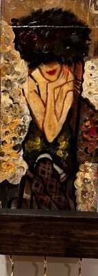 Handgemalter dekorativer Wandschlüsselhalter | Jugendstil Frauenportrait 