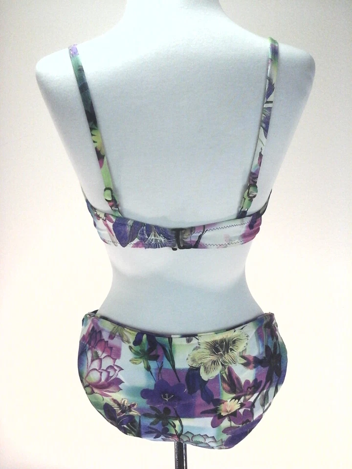 BECCA Bikini 2 Piece Purple Green Floral Underwire Bra Reversible Bottom L $132 - Image 4 of 4