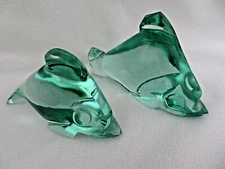 Pair of Green Crystal Fish Figurines