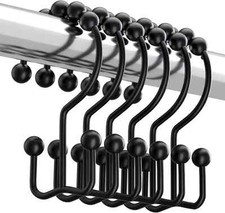 Black Shower Curtain Hooks Rings, Rust-Resistant Metal Double Glide Shower Hooks
