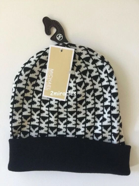 Michael Kors MK Logo Women’s Beanie Winter Hat Black White Size O/S MSRP $42 Foto 2 de 2