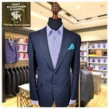 $498 Vintage Hart Schaffner Virgin Wool Navy Blazer Mens 42L Sport Suit Coat
