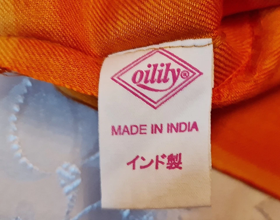 BUFANDA INDIA VINTAGE OILILY PAISLEY ARTE LOGO NARANJA VERDE ACRÍLICO DOBLE LARGO Foto 4 de 4