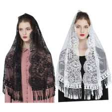 Classical Lace Trim Mantilla Shawl for Spring Mantilla Headwear Scarf Veil
